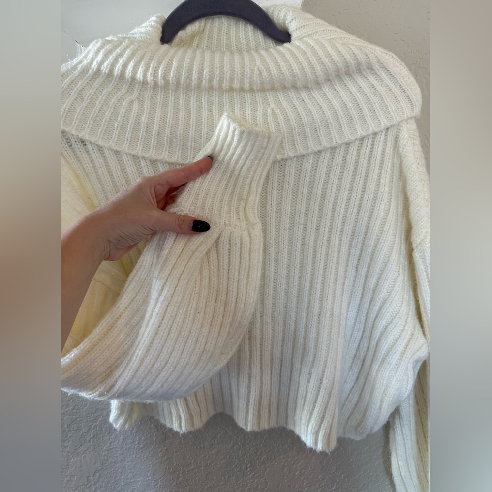 Urban Outfitters Cream Ribbed Cowl Neck Sweater - Picture 2 of 5